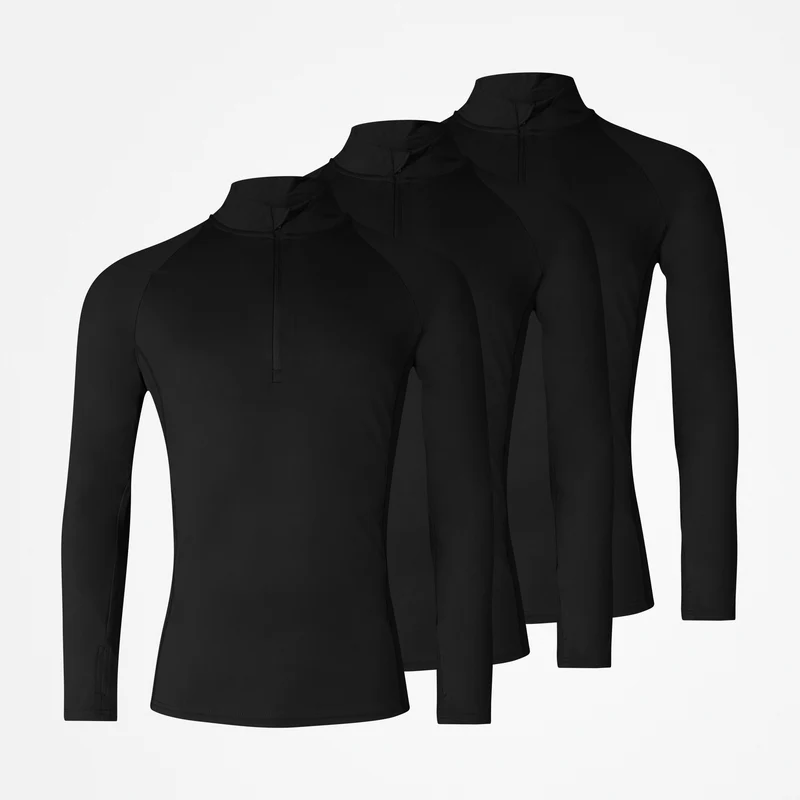 1/2 Zip Sportshirt langarm Herren | Schwarz