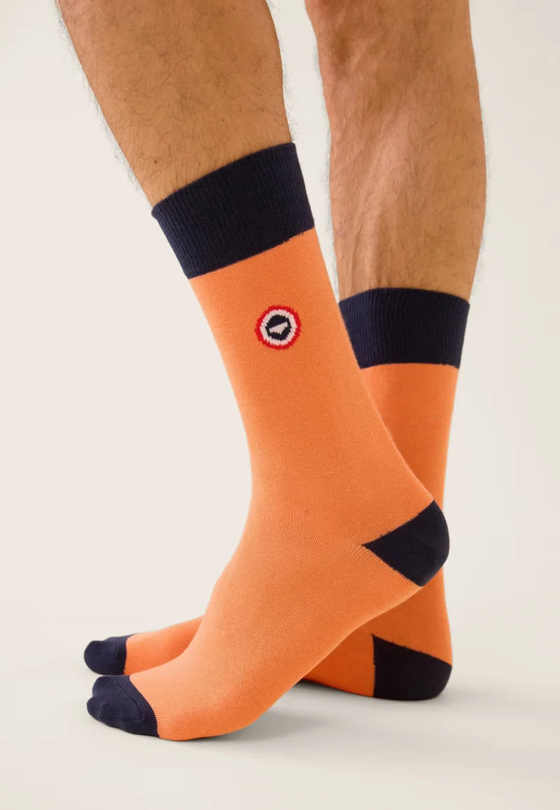 Chaussettes mi-hautes orange fantaisie - Lucas Talon Pointe Marine Orange Corail