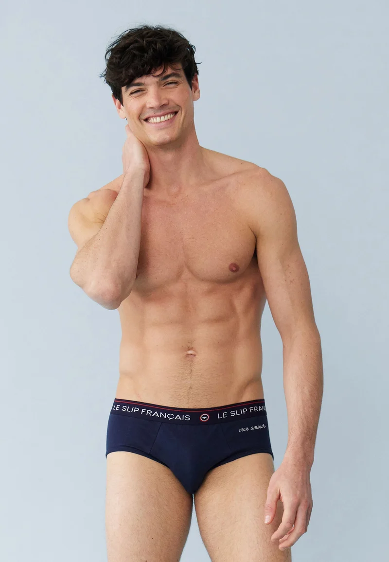 Slip bleu marine en coton - Intrépide Marine Brodé Mon Amour