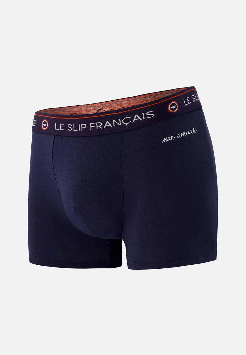 Boxer bleu marine en coton - Redoutable Marine Brodé Mon Amour