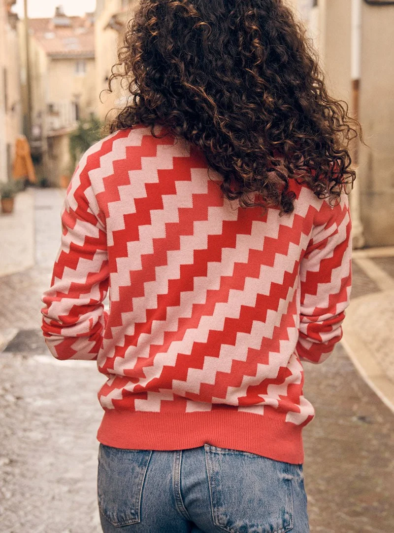 Pull col V damier Doriane
