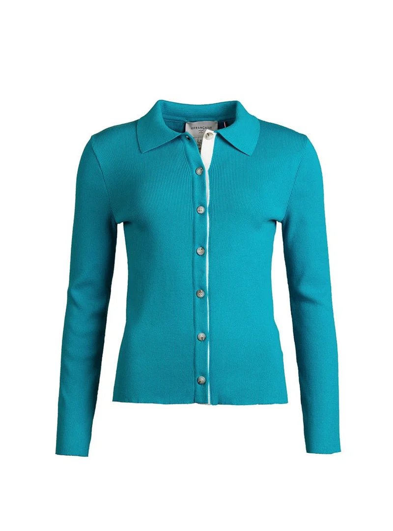 Cardigan col polo bleu Dominique