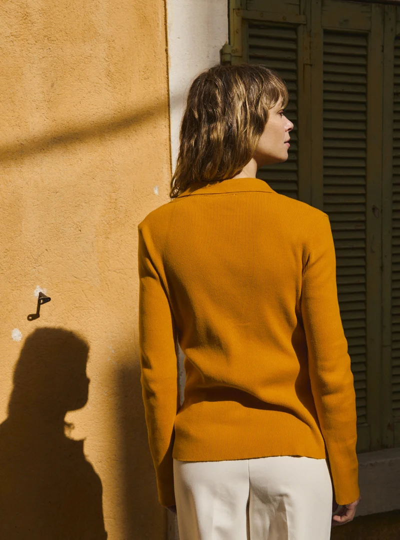 Cardigan col polo jaune Dominique