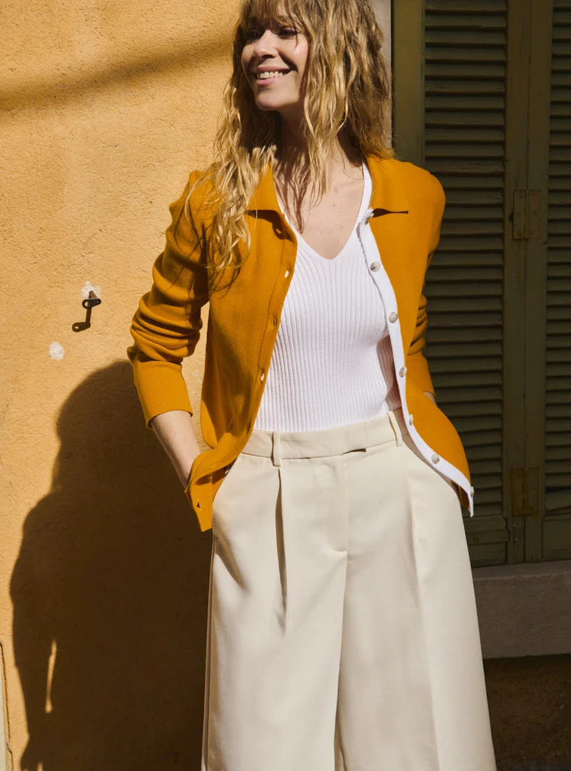 Cardigan col polo jaune Dominique