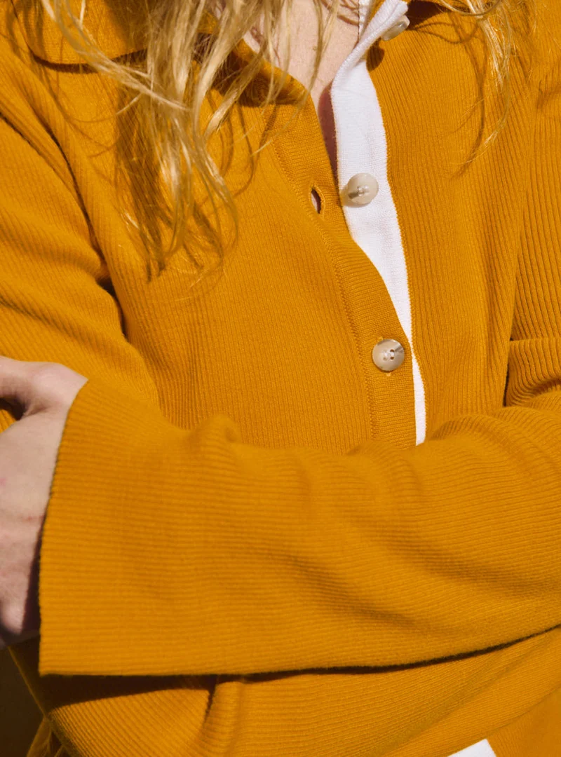 Cardigan col polo jaune Dominique