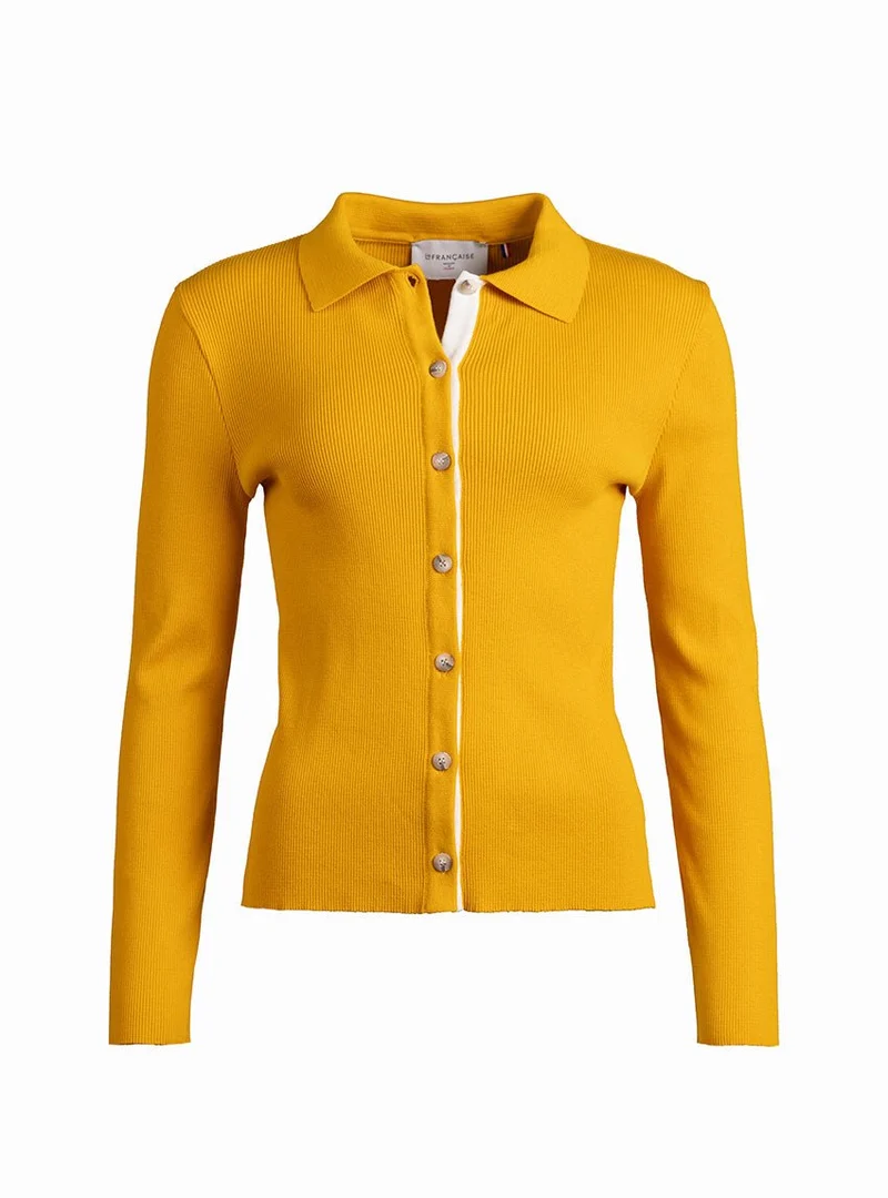 Cardigan col polo jaune Dominique