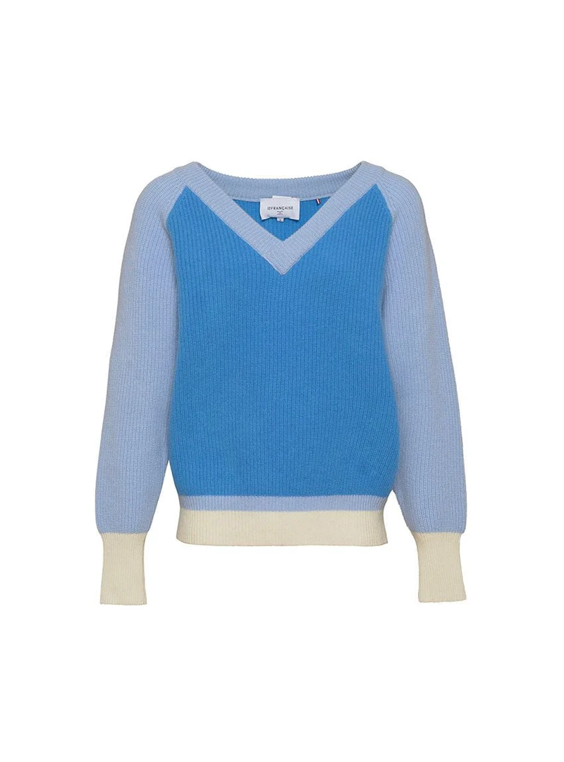 Pull col v tricolore bleu Clémence