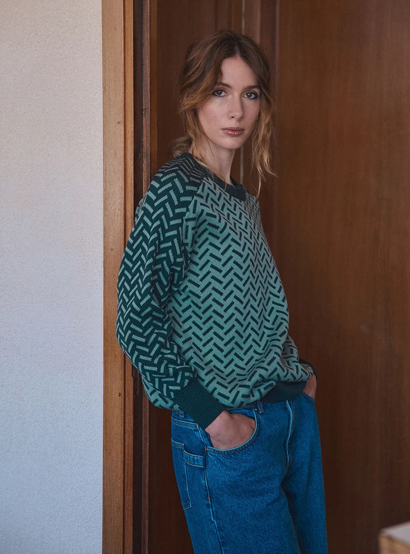 Pull jacquard vert sauge Cindy