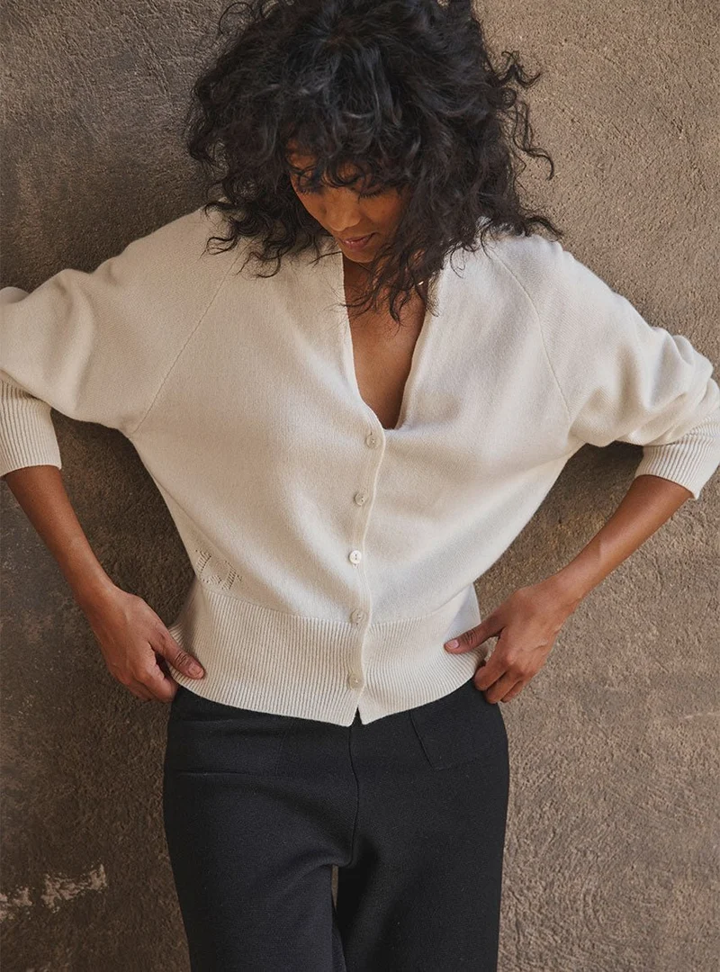 Gilet laine mérinos et cachemire blanc Carole