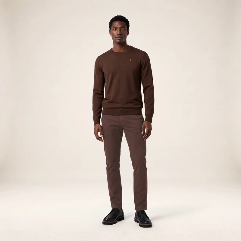 Pantalon coupe confort coton stretch marron 702