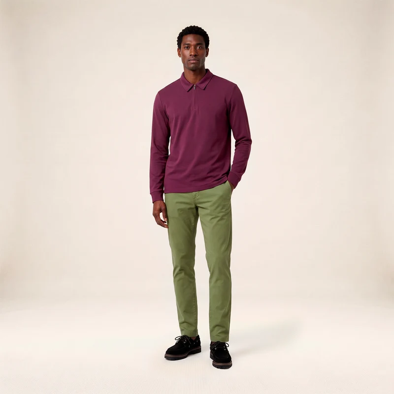 Pantalon coupe confort coton stretch vert thym 702