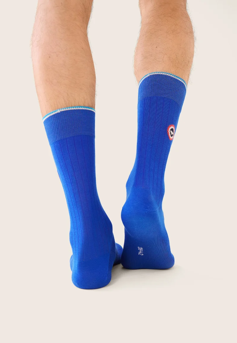 Chaussettes mi-hautes bleu en fil d'Écosse - Nessy Bleu Nautique