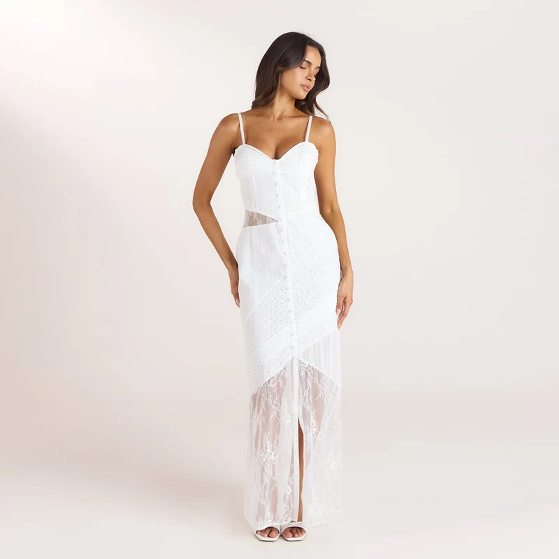 Robe Maxi en Broderie - Blanc
