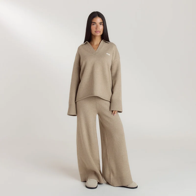 Pantalon à Ourlet en Maille - Vison