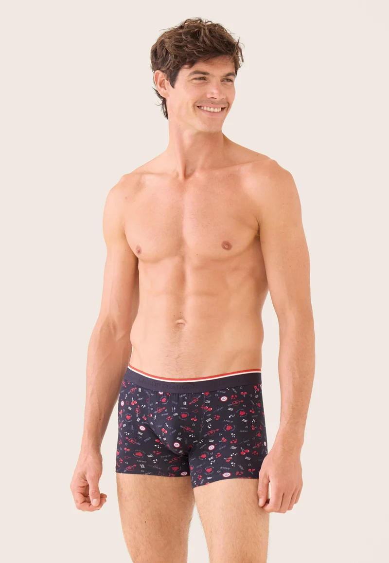 Boxer bleu marine à motif cerises en coton - Marius Cherry Marine