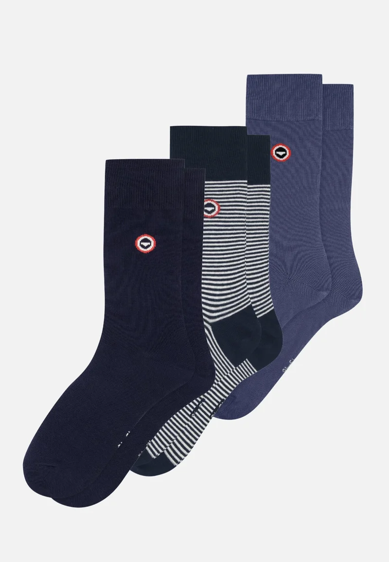 Lot de 3 chaussettes mi-hautes en coton - Chaussettes Marine Acier Marinière