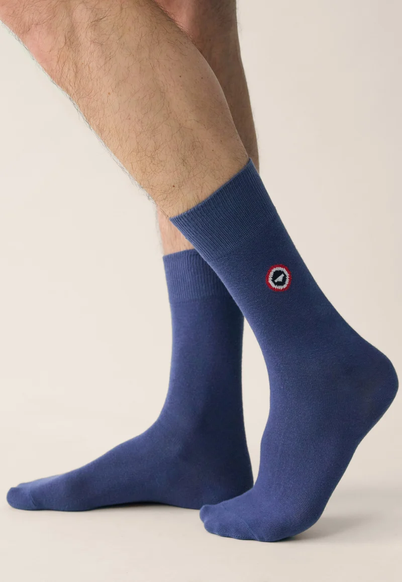 Lot de 3 chaussettes mi-hautes en coton - Chaussettes Marine Acier Marinière