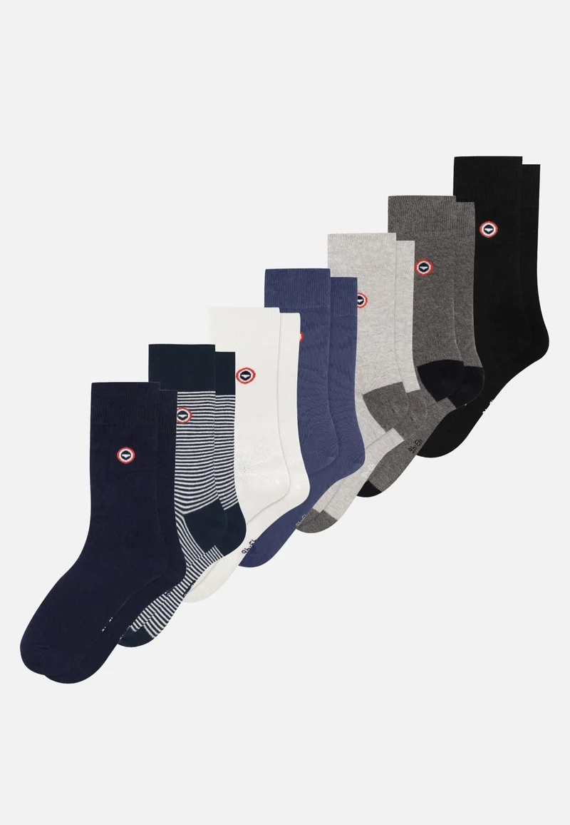 Lot de 7 chaussettes mi-hautes en coton - Chaussettes Marine Marinière Blanc Acier Bicolore Gris Noir