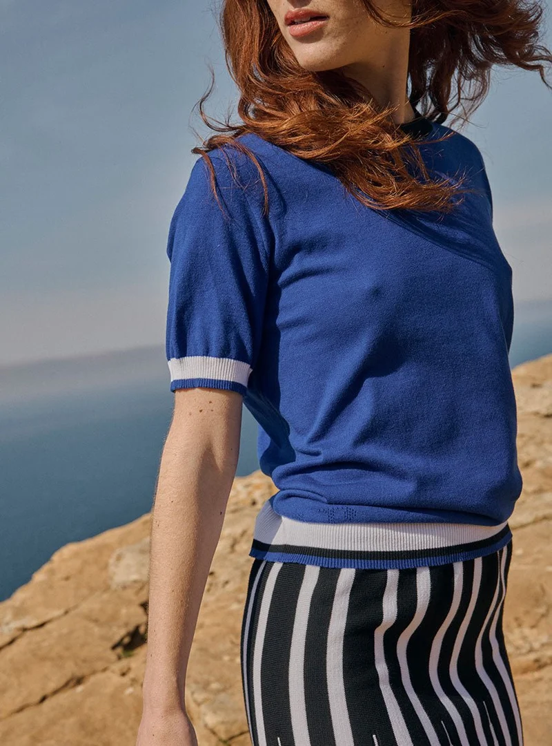 Top coton bleu Baptistine