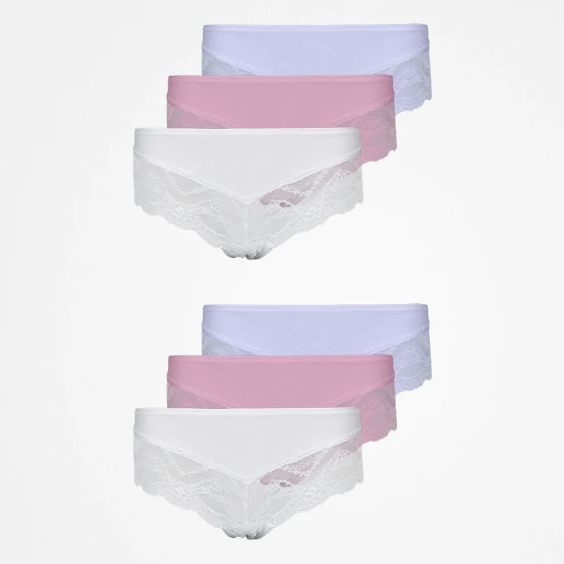 Hipster Panties mit Spitze | Mix (Weiß/Rosa/Lila)