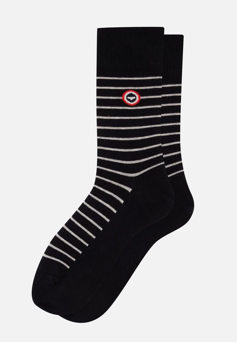 Chaussettes mi-hautes noires à rayures grises - Robuste Noir Rayures Gris Clair