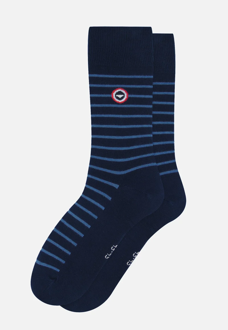 Chaussettes mi-hautes bleu marine à rayures gris acier - Robuste Marine Rayures Acier