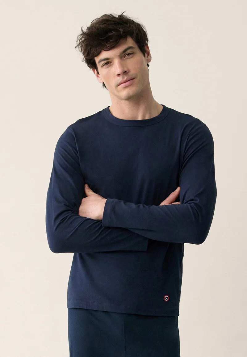 T-shirt homme bleu marine à manches longues en coton - Superbe Marine