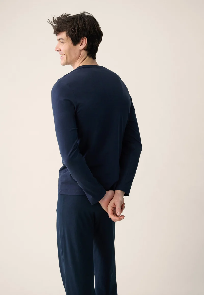 T-shirt homme bleu marine à manches longues en coton - Superbe Marine