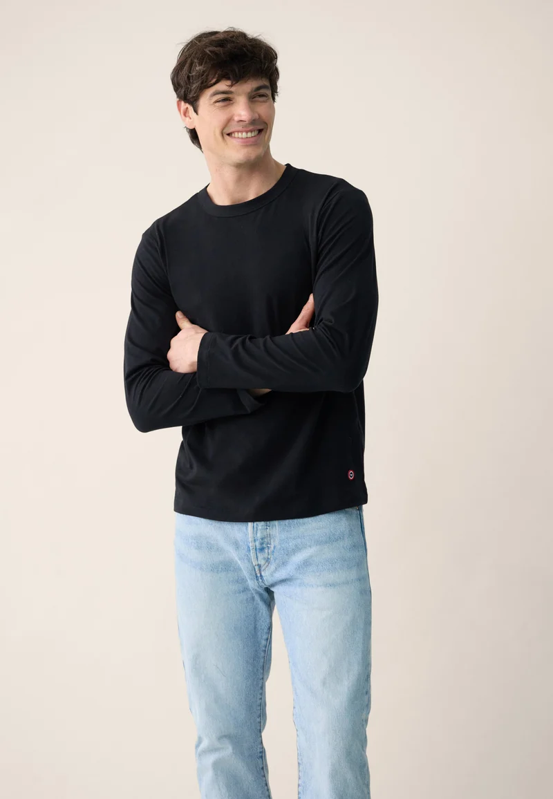 T-shirt homme noir à manches longues en coton - Superbe Noir