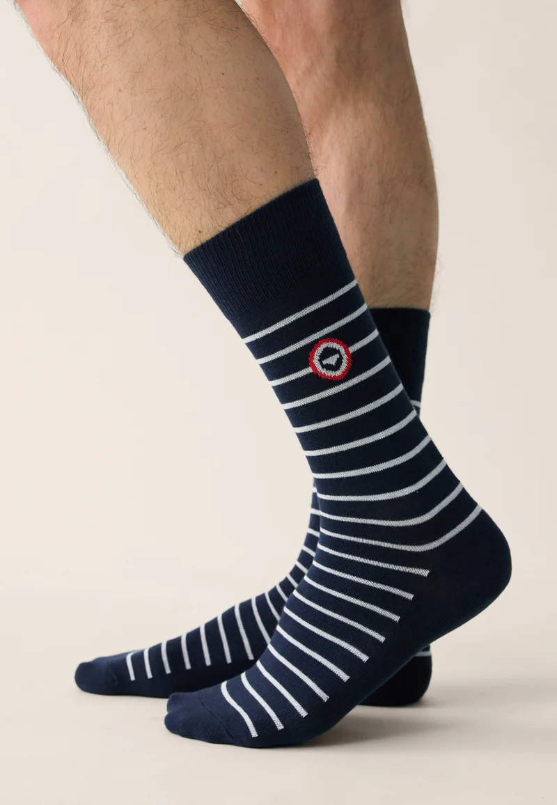 Lot de 7 chaussettes mi-hautes en coton - Chaussettes Marine Acier Rouge Blanc Rayures Marine