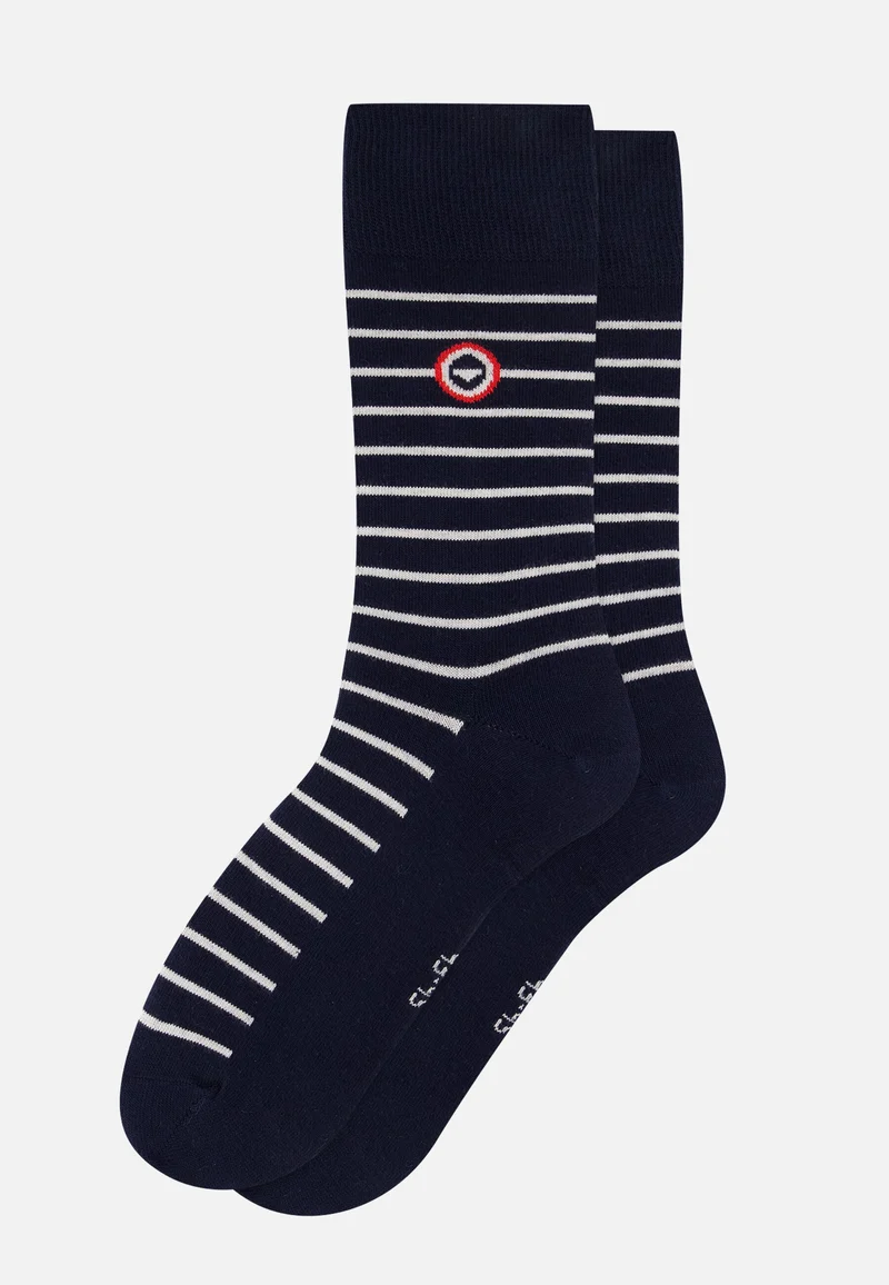 Lot de 7 chaussettes mi-hautes en coton - Chaussettes Marine Acier Rouge Blanc Rayures Marine