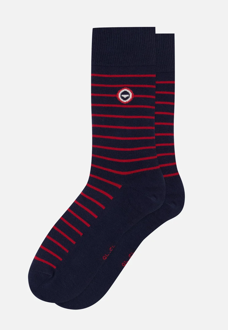 Lot de 7 chaussettes mi-hautes en coton - Chaussettes Marine Acier Rouge Blanc Rayures Marine