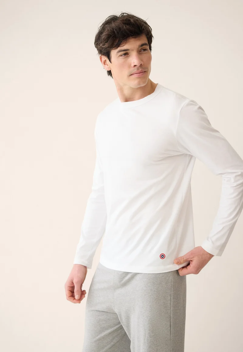Lot de 2 T-shirts manches longues en coton - T-Shirts Manches Longues Superbe Blanc Marine