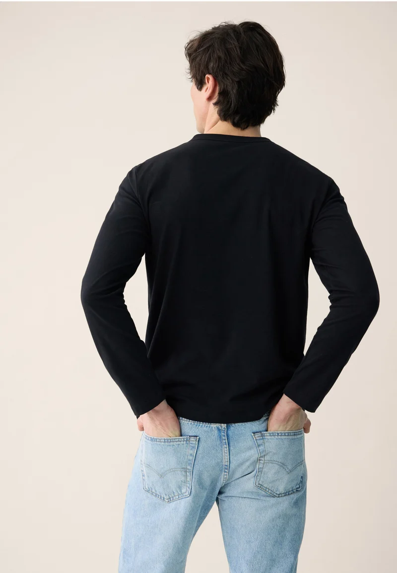 Lot de 2 T-shirts manches longues noir et gris en coton - T-Shirts Manches Longues Superbe Noir Gris Chiné