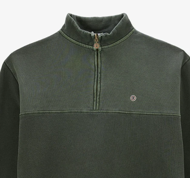 Sweat en coton avec col zippé vert anglais
