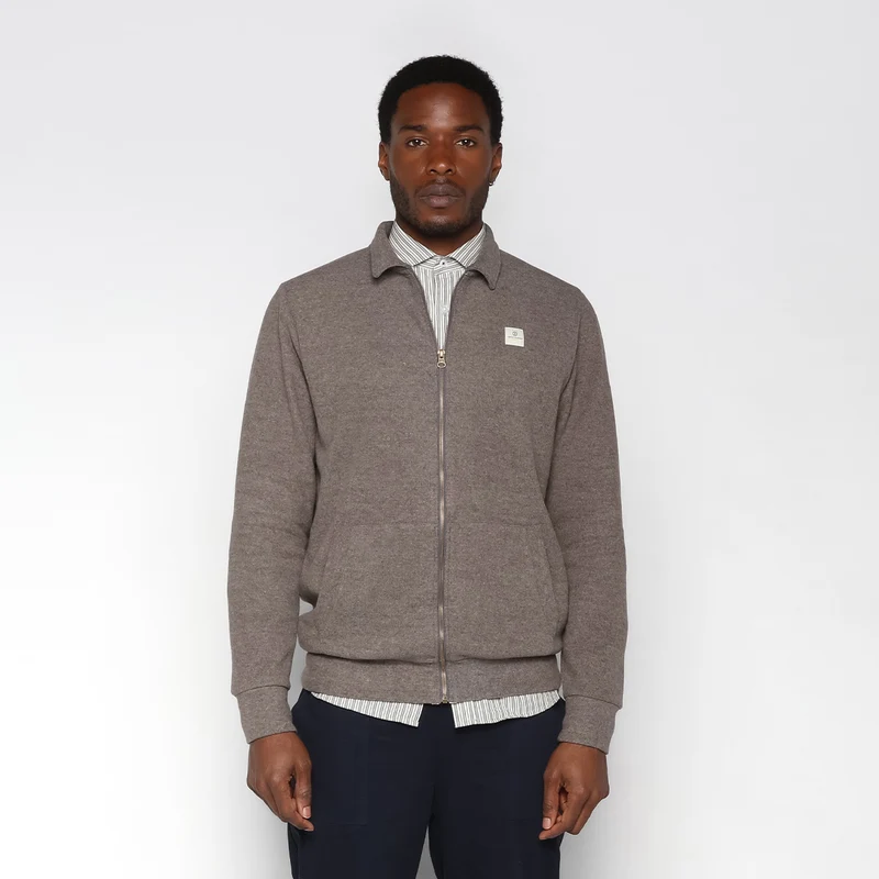 Sweat zippé avec col polo Souleman marron shitake SBPLAY