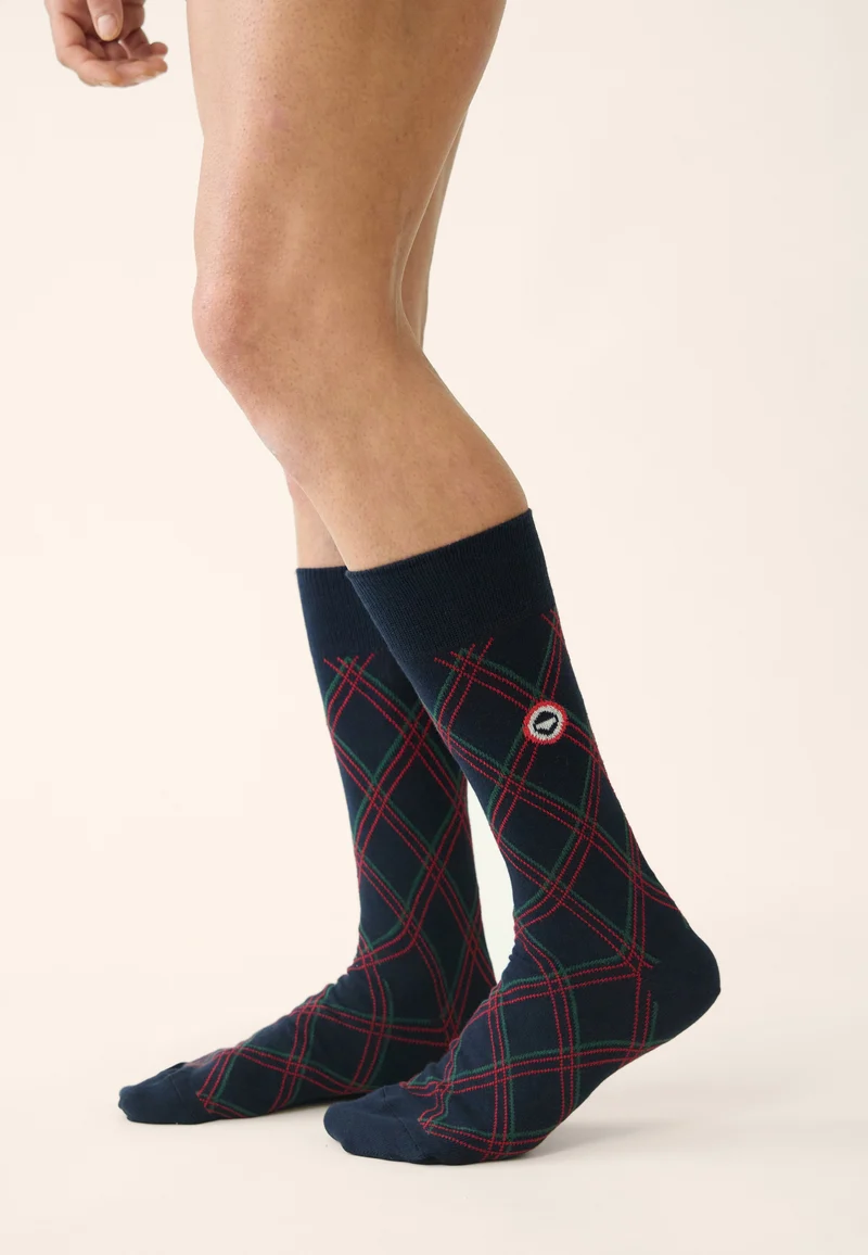 Chaussettes mi-hautes vert sapin à carreaux fantaisie - Lucas Carreaux Vert Sapin