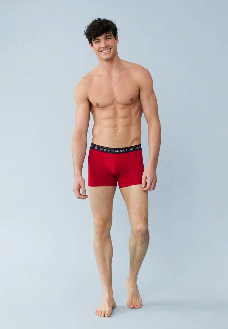 Lot de 4 boxers en coton - Boxers Bleu Marine Gris Chiné Rouge Noir