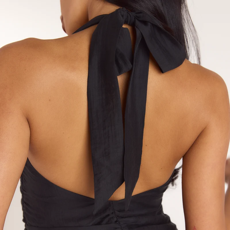 Robe Courte avec Fronces en Tencel - Noir