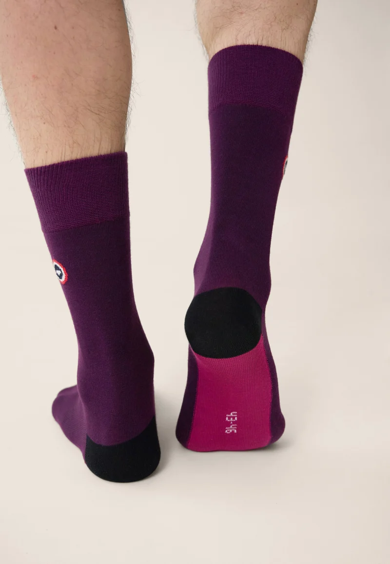 Chaussettes mi-hautes prune fantaisie - Lucas Demi Bloc Prune