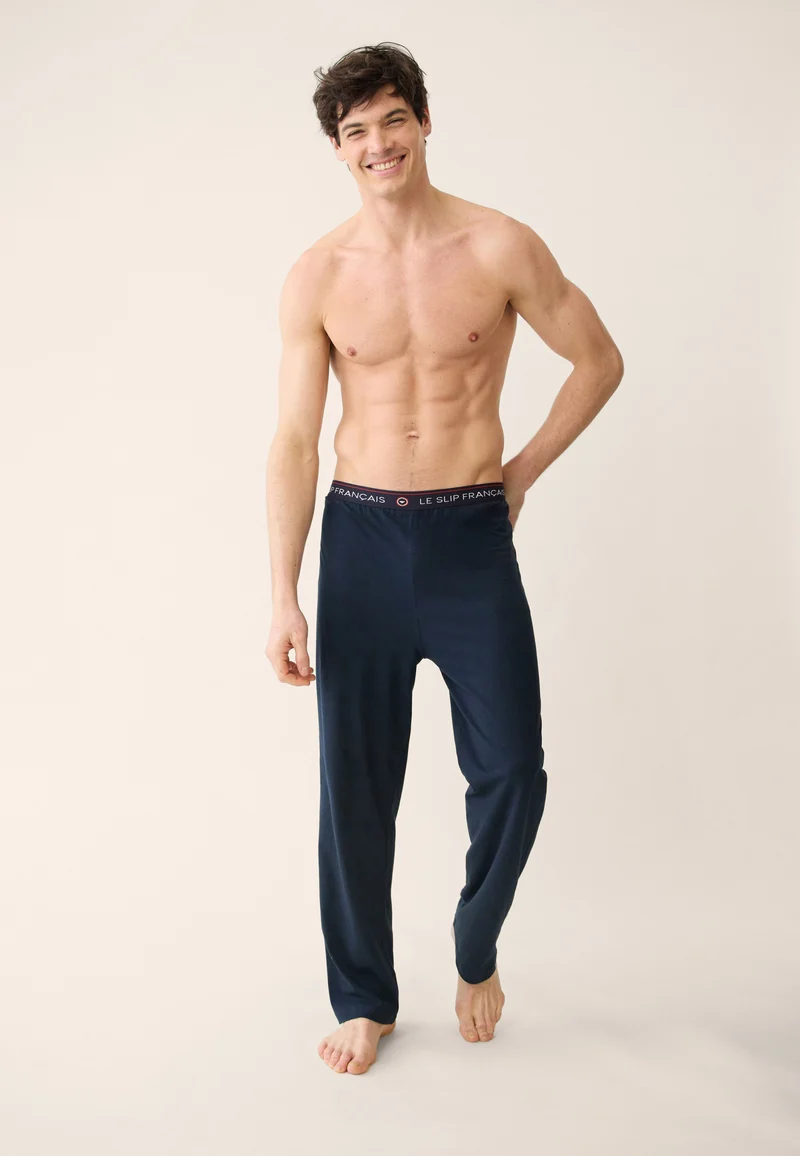 Bas de pyjama long homme bleu marine en coton - Indomptable Marine