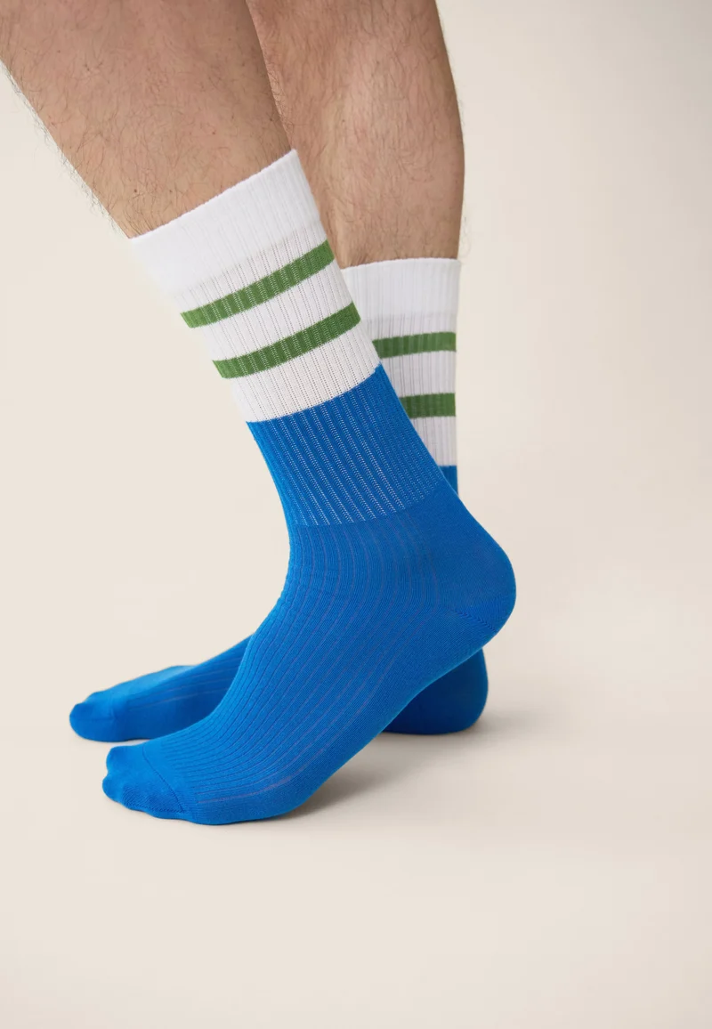 Chaussettes de sport mi-hautes rayées turquoise et vert menthe - Wilfried Rayures Bleu Turquoise Mint Green