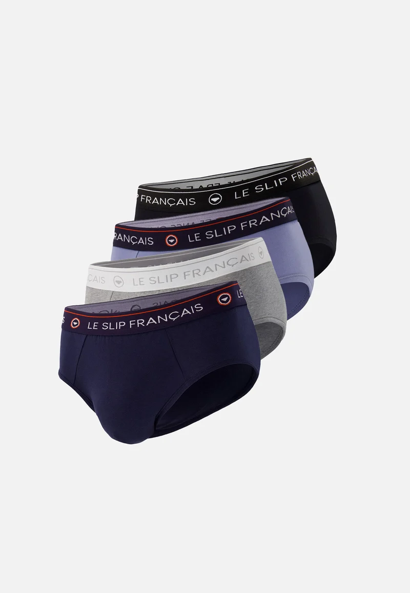 Lot de 4 slips en coton - Slips Noir Bleu Marine Bleu Gris Chiné
