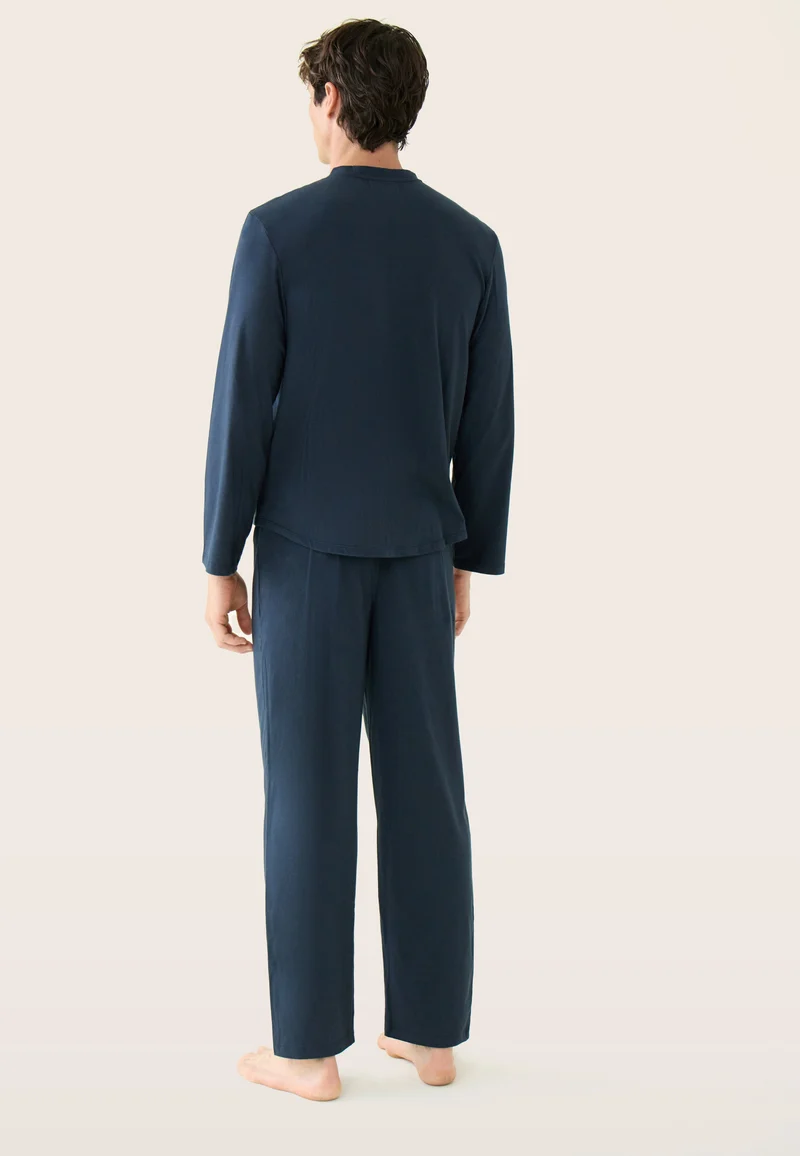 Ensemble pyjama haut et pantalon bleu marine en coton - Pyjama Haut Manches Longues Et Bas De Pyjama Long Hugo Marine