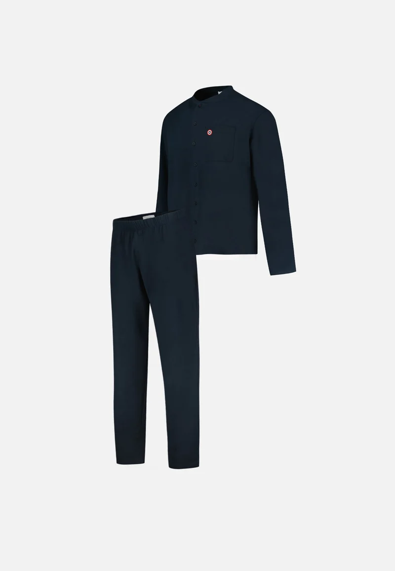 Ensemble pyjama haut et pantalon bleu marine en coton - Pyjama Haut Manches Longues Et Bas De Pyjama Long Hugo Marine