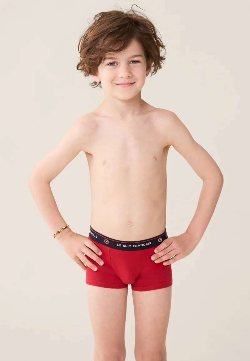 Lot de 3 boxers enfant en coton - Boxers Rouge Blanc Rayure Tricolore