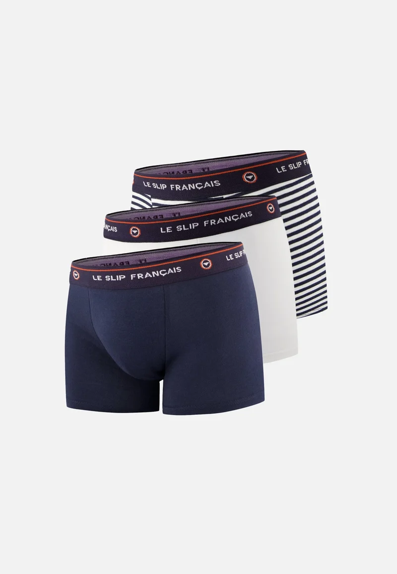 Lot de 3 boxers enfant en coton - Boxers Marine Blanc Marinière
