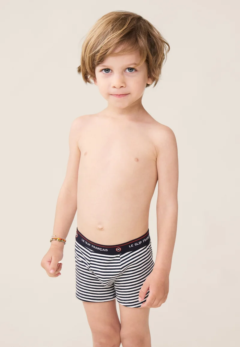 Lot de 3 boxers enfant en coton - Boxers Marine Blanc Marinière
