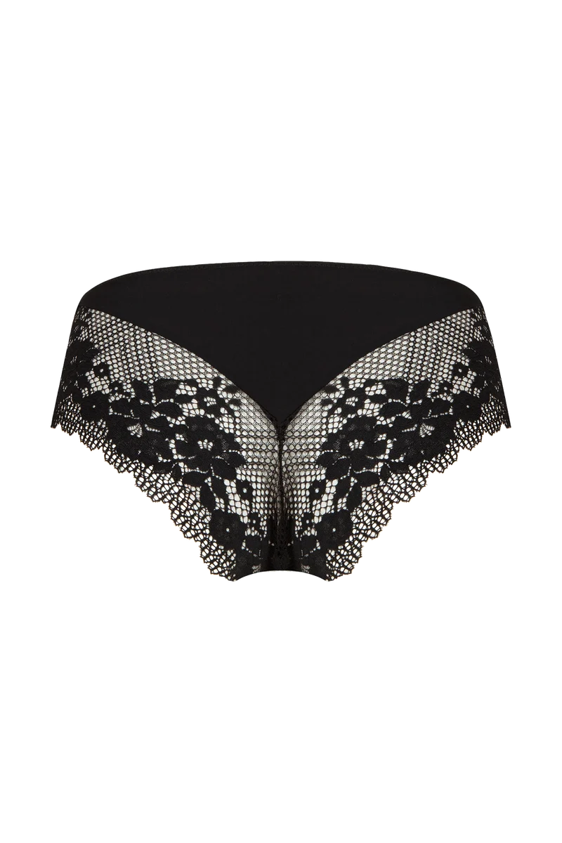 Slip Résille Florale - Noir