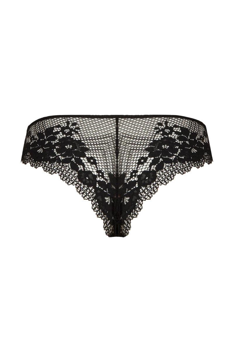 Tanga Résille Florale - Noir